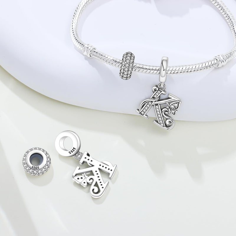 PANPOKI Store 2 Pack 925 Sterling Silver Butterfly Letter Charms for Bracelets and Necklace Alphabet Initial Dangle Pendants Round Spacer Beads Pave Cubic Zirconia Jewelry Gift for Women - Image 2